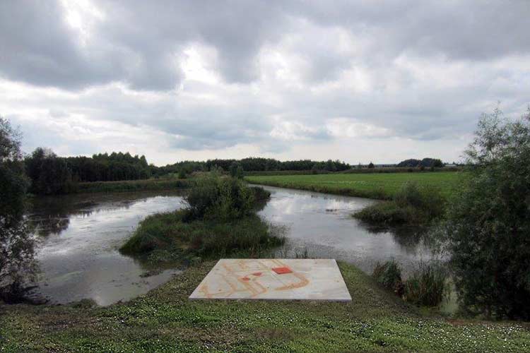 "Verkleuringen" kunst in het ‘Bos op Houwingaham’ (noord-oost Groningen).